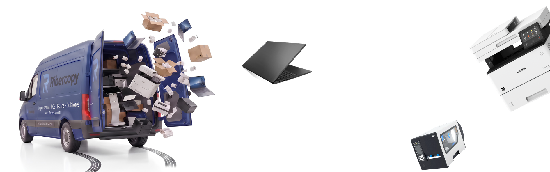 Van Ribercopy com produtos: notebooks, impressoras e coletores